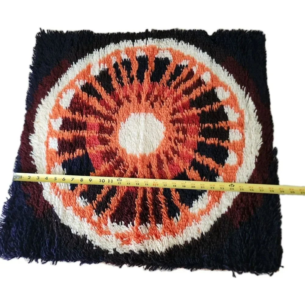 Vintage 1960s DAN RYA Danish Wool Shag Rug Wall Hanging MCM 27x27